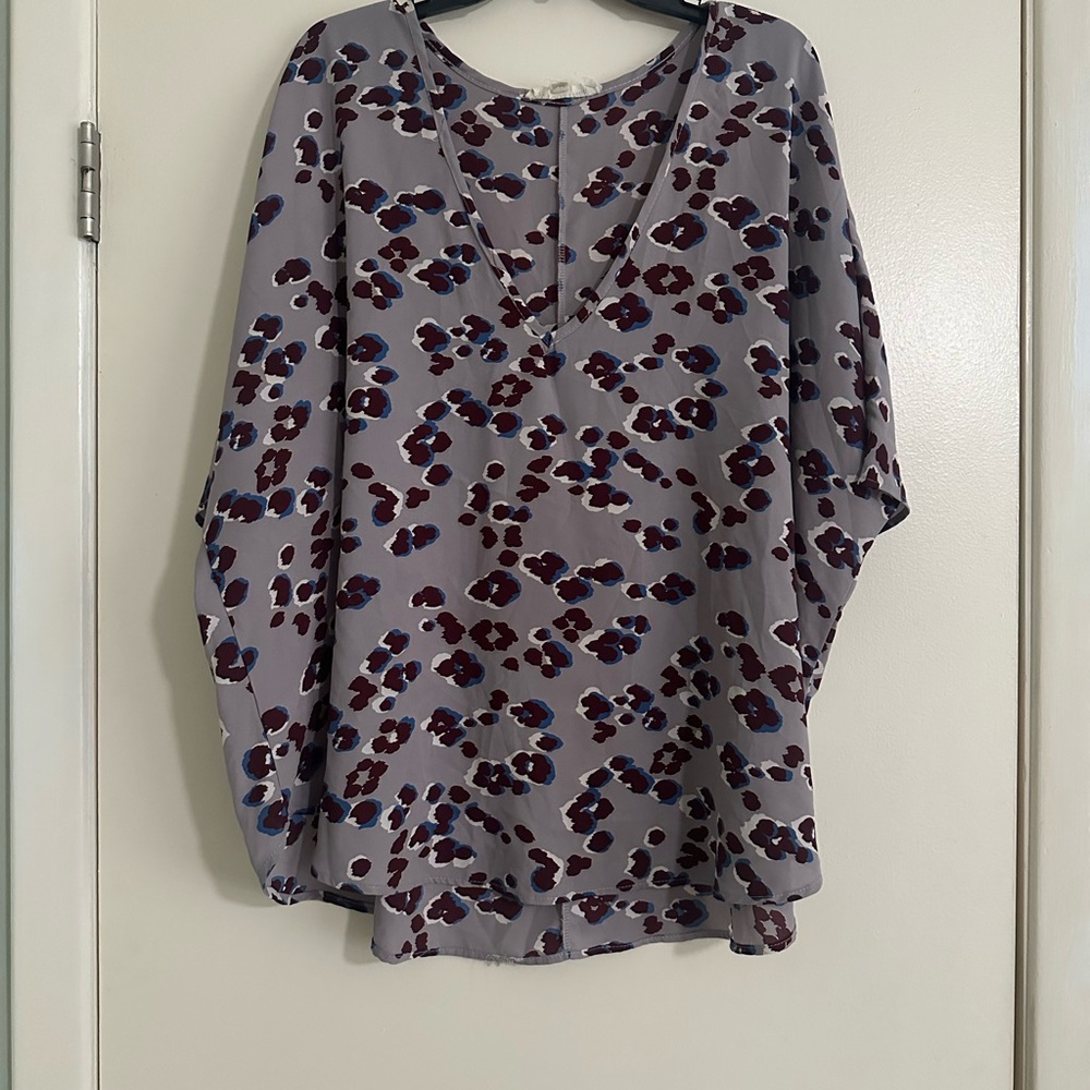 By Together Gray Blouse with Purple Floral Design